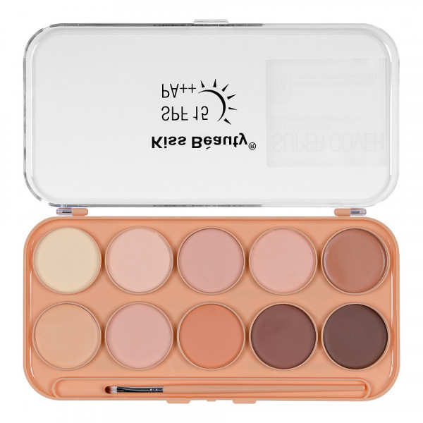 Paleta Corectoare Iluminator & Contur Kiss Beauty Super Cover, SPF 15, #02