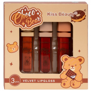 Set 3 Rujuri Lichide Mate Choco Bear Kiss Beauty Velvet Lipgloss B