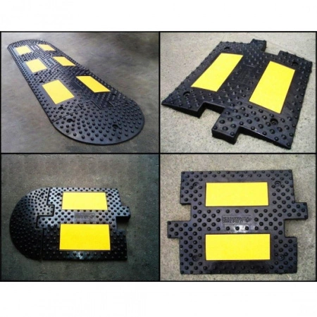 Segmenti usporivača brzine (ležeći policajac) dimenzija 500x500x50mm sa žutim reflektujućim trakama, sa i bez bočnih jedinica.