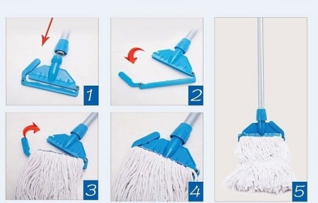 Aluminijumski štap za mop s plastičnom navojnom štipaljkom: uputstvo za kačenje pamučne glave mopa