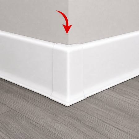 PVC spoljašnji ugao za podnu lajsnu - bela 890 Elegant - prikaz primene