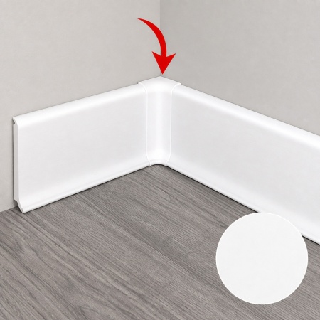PVC unutrašnji ugao za podnu lajsnu - bela 890 Elegant - prikaz primene