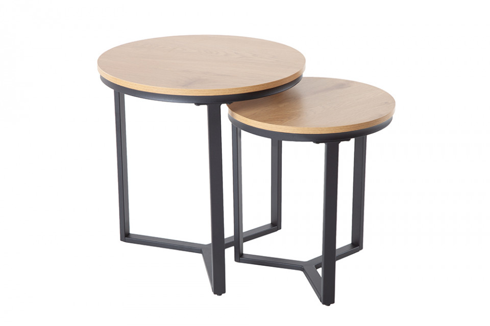 WOMO-DESIGN Design bijzettafel set van 2 40/45 cm in koper van metaal en glas, salontafel met spiegelglazen blad en metalen frame, ronde salontafel, moderne glazen tafel, edele sofatafel