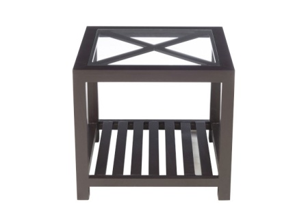 Bijzettafel vierkant zwart hout met glasplaat 50cm - Img 2