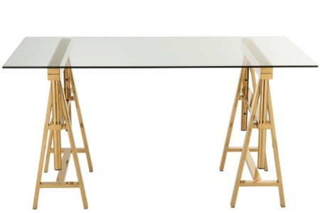 Bureau Verstelbaar Roestvrij Staal/Glas Goud/Transparant 150cm - Img 2