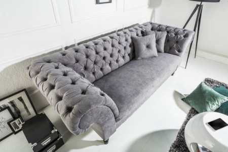 Chesterfield 3-zitsbank PARIS 225 cm grijs met 2 springkussens - Img 4