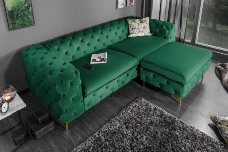 Chesterfield bank MODERN BAROK 240 cm fluweel smaragdgroen 3-zits - Img 2