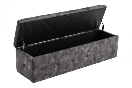 Chesterfield bedbank EXTRAVAGANCIA 140 cm grijs fluweel met opbergruimte - Img 2