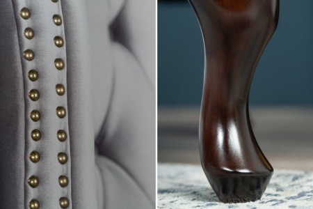 Chesterfield fauteuil 85cm zilvergrijs fluweel met knoopsluiting - Img 6