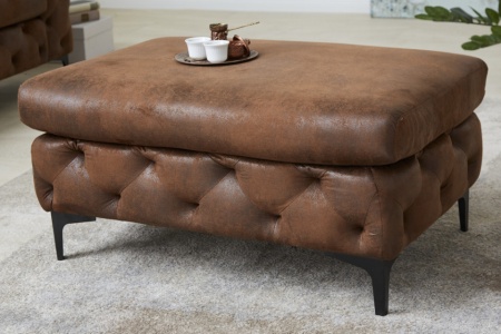 Chesterfield kruk MODERN BAROK 90 cm antiek bruine poef - Img 3