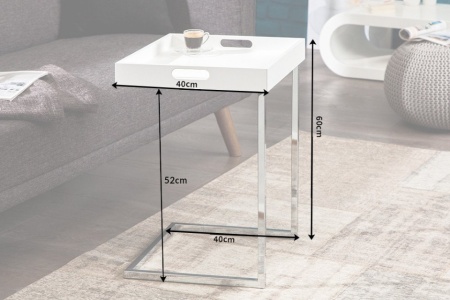 Design bijzettafel CIANO 40cm wit chroom dienbladtafel - Img 8