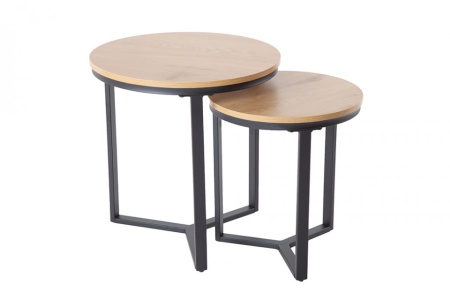 Design bijzettafel set van 2 eiken look 50 cm industriële stijl - Img 8