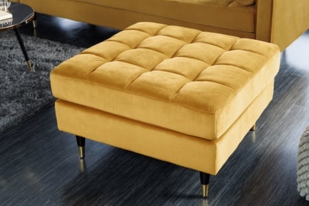 Design kruk COSY VELVET 80cm mosterdgeel goud fluwelen metalen poten - Img 3