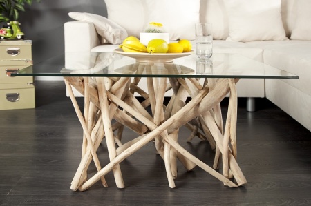 Design teakhouten salontafel Vierkant met Glazenblad 80 x 80 cm - Img 2
