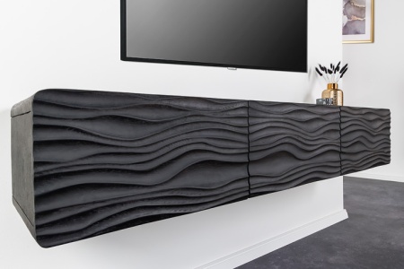 Design tv-meubel WAVE 160cm zwart massief mangohout hangend - Img 3