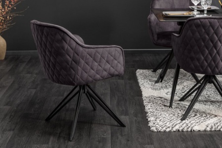 Draaibare design stoel donkergrijs fluweel in retrostijl met decoratief quiltwerk - Img 5