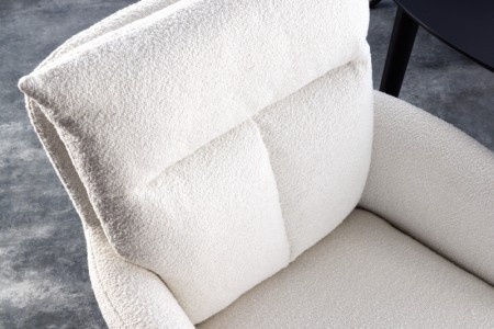 Draaibare retro stoel BIG GEORGE witte bouclé met armleuningen Bonell veerkern teddystof - Img 2