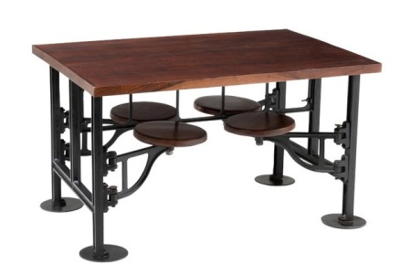 Eettafel Mangohout 4 Draai Stoelen Metaal Zwart Hout Bruin 130cm - Img 7