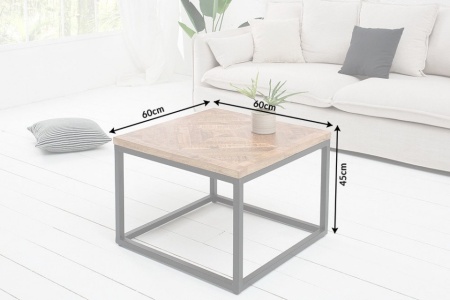Elegante bijzettafel INFINITY HOME 60 cm natuurlijk mangohout met visgraatpatroon - Img 6