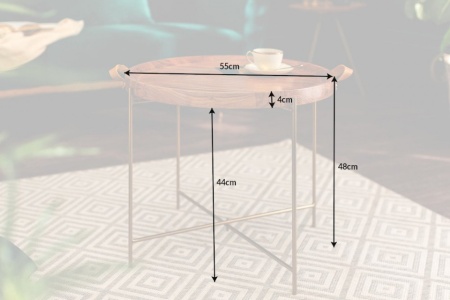 Elegante bijzettafel MONSOON 55 cm verguld acaciahout afneembaar blad - Img 2