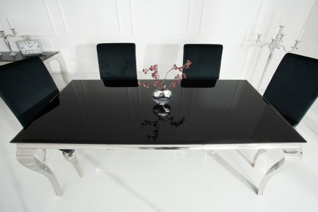 Elegante design eettafel MODERN BAROK 200cm zwart roestvrijstalen opaal glazen tafelblad - Img 4