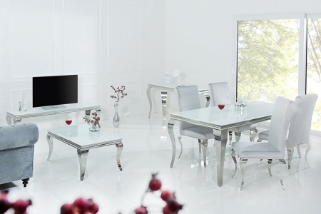 Elegante design eettafel MODERN BAROQUE 180cm wit roestvrijstalen opaal glazen tafelblad - Img 7