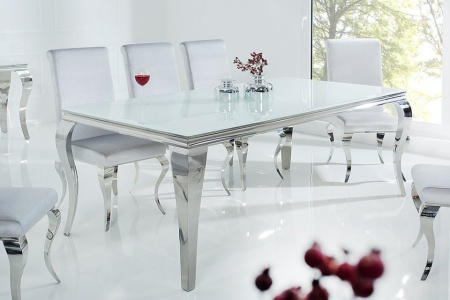 Elegante design eettafel MODERN BAROQUE 200cm wit roestvrijstalen opaal glazen tafelblad - Img 7