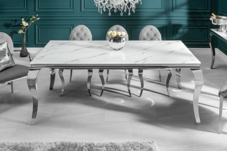 Elegante eettafel MODERN BAROK 200cm glazen blad in marmerlook roestvrijstalen poten - Img 3