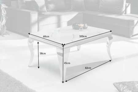 Elegante salontafel MODERN BAROK 100cm glazen blad in marmerlook roestvrijstalen poten - Img 2