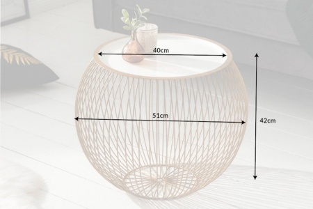 Elegante salontafel STORAGE 51 cm goud witte opbergmand met dienblad - Img 2