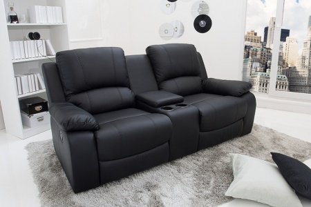 Exclusieve 2-zits bioscoopbank 190 cm zwarte lederlook met bekerhouder - Img 3