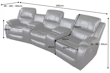 Exclusieve 3-zits bioscoopstoel zwart met bekerhouder 295cm - Img 2