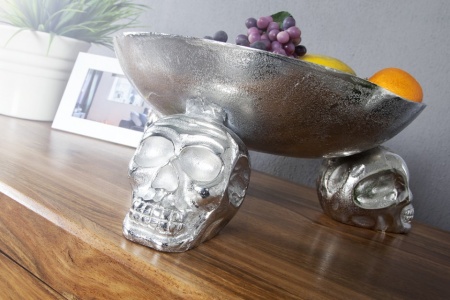 fruitschaal SKULL 35 cm zilveren aluminium schedelschaal - Img 2