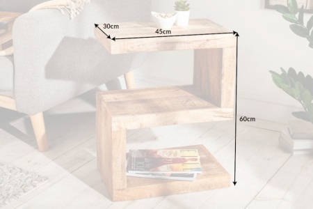 Handgemaakte bijzettafel S 60 cm massief mangohout variabel verstelbaar - Img 2