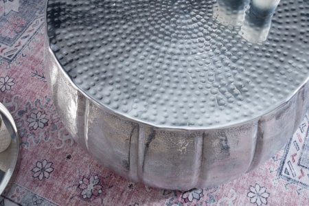 Handgemaakte salontafel MARRAKESH 65cm zilver met gehamerd design - Img 5