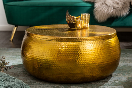 Handgemaakte salontafel met opbergruimte STORAGE 70cm goud gehamerd design