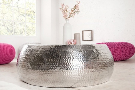 Handgemaakte salontafel ORIENT 80cm zilver hamerslag design - Img 6