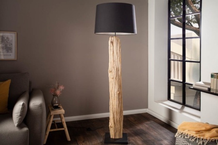 Handgemaakte vloerlamp 175 cm zwarte lamp van drijfhout met linnen kap - Img 2