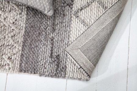 Handgeweven wollen vloerkleed 240x160cm grijs beige gebreid scheerwolpatroon - Img 7
