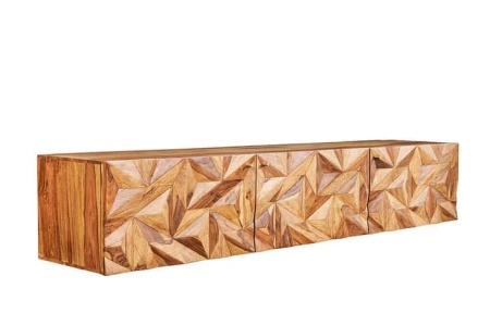 Hangend tv-lowboard ALPINE 160 cm naturel sheesham massief hout steenafwerking metaal mat goud - Img 7