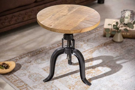 Height adjustable side table ENGINEER 50cm mango wood industrial design solid round iron - Img 2
