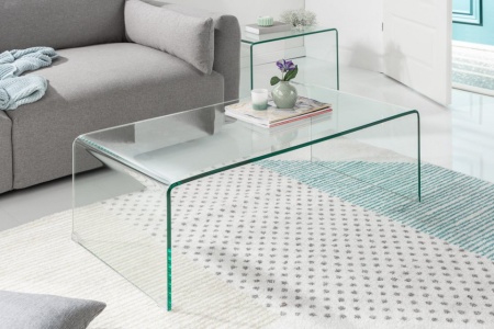 Hoge kwaliteit set van 2 glazen salontafel FANTOME 100 cm transparant - Img 3