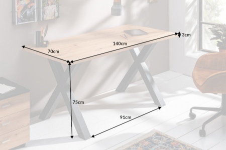 Industrieel bureau MONTREAL 140 cm knoestig eiken met zwart X-frame - Img 2