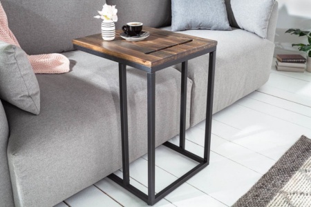 Industriële bijzettafel SCANDINAVIA 43cm acaciahout met tablethouder - Img 3