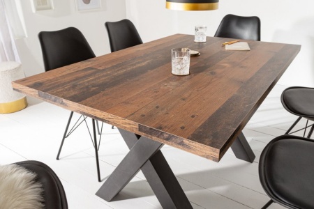 Industriële eettafel 140cm donker eiken look met antraciet zwarte X-poten - Img 4
