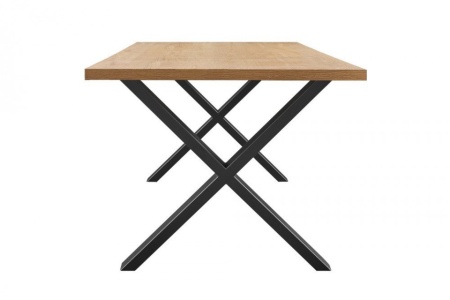 Industriële eettafel 160 cm eiken look gelamineerd houtmateriaal met zwart X-onderstel - Img 8
