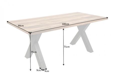 Industriële eettafel MONTREAL 180cm eiken look met zwarte X-poten - Img 2