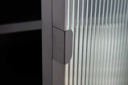 Industriële vitrine DURA STEEL 75 cm zwart metalen geribbeld glazen highboard - Img 6