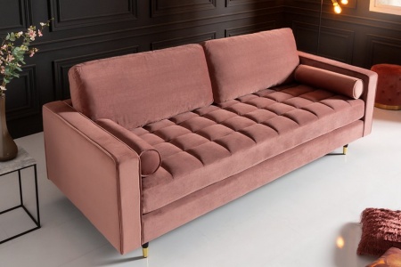 Luxe design 3-zitsbank 225 cm zitcomfort pocketvering bekleding fluweel stof oudroze - Img 8