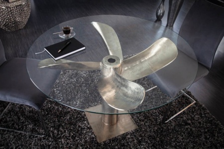 Maritieme eettafel OCEAN 105 cm zilver antiek Glazen eettafel met scheepsschroef - Img 3